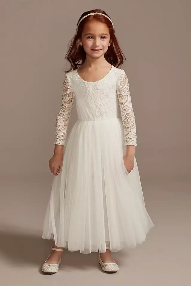 Scalloped V-Back Lace Flower Girl Dress
