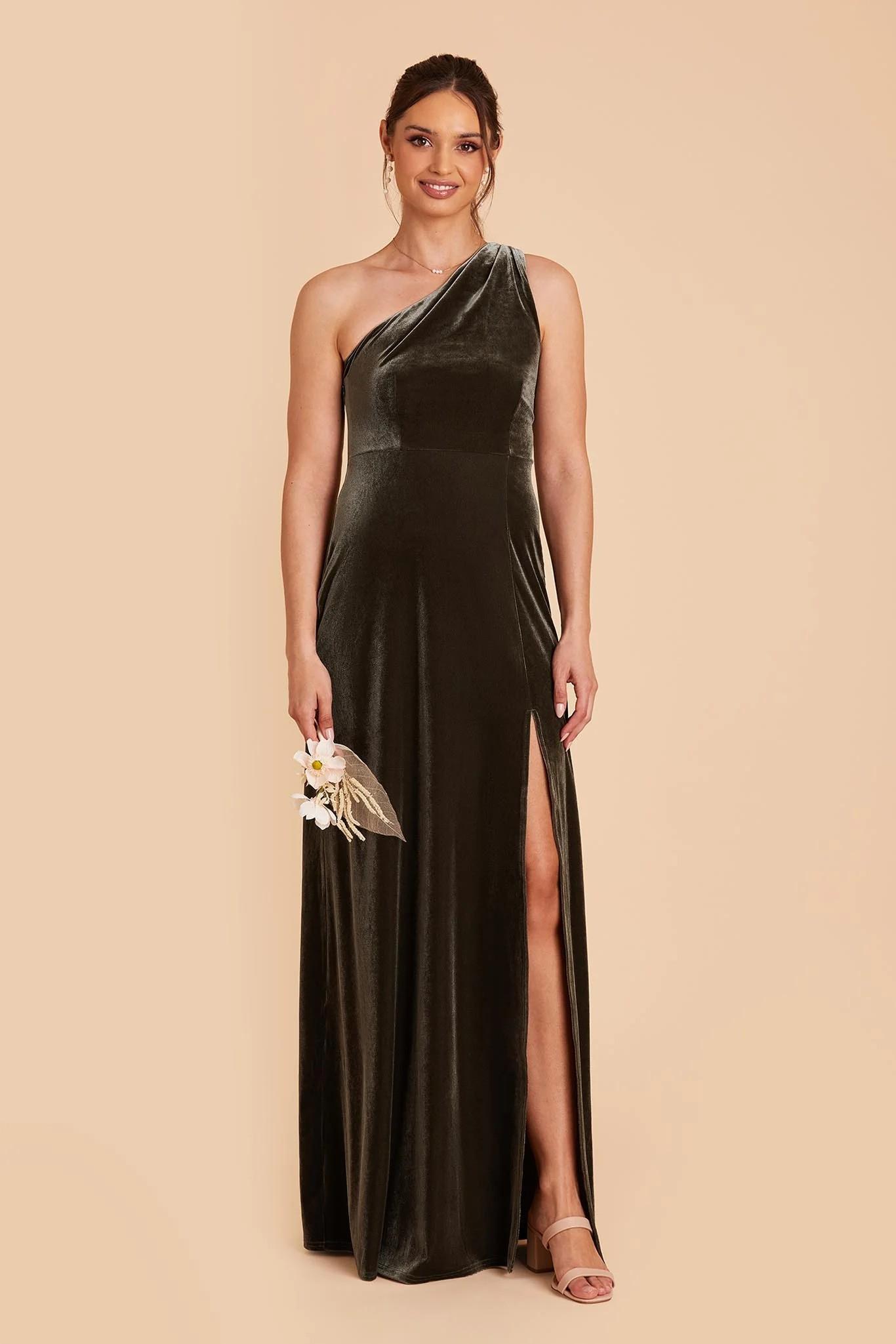 Kira Velvet Dress in Olive