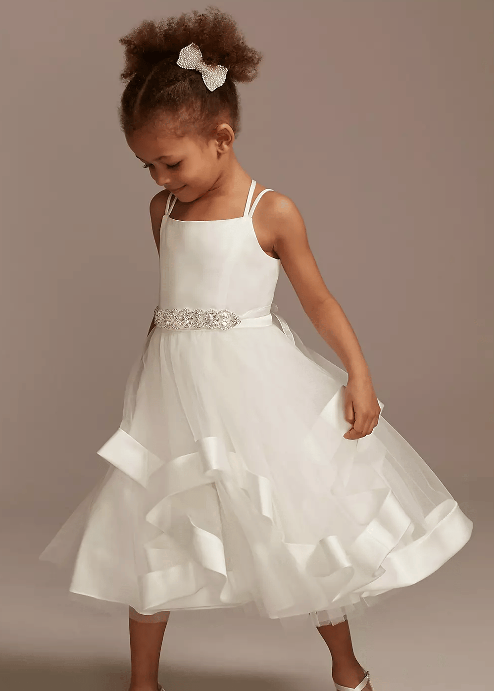 Double Strap Flower Girl Dress with Satin Edge Hem