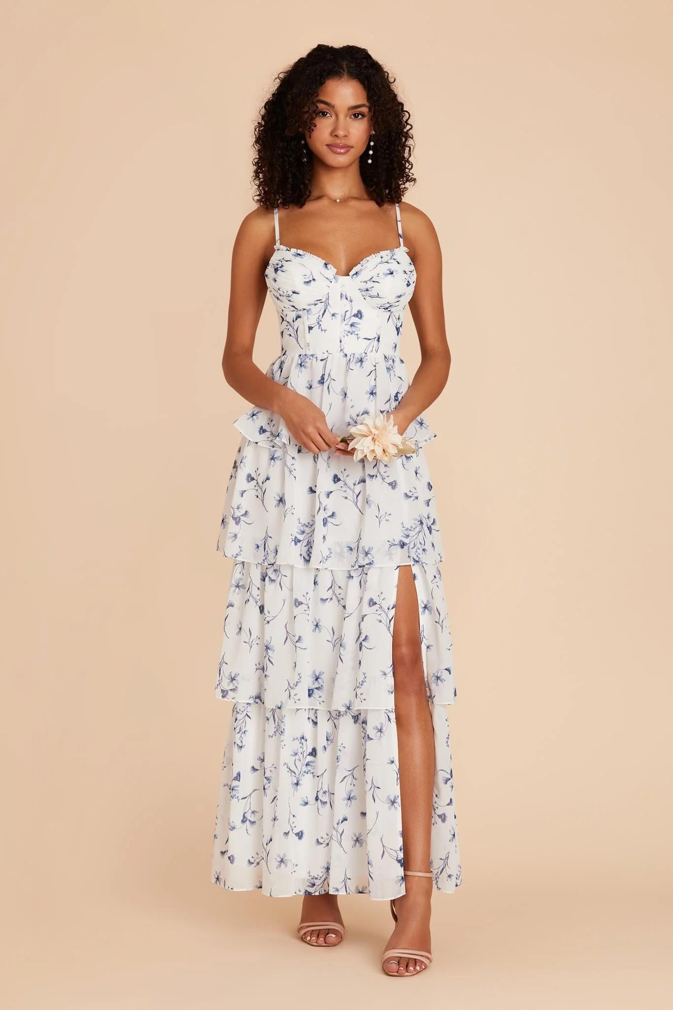 Lola Chiffon Dress in Blue Le Fleur