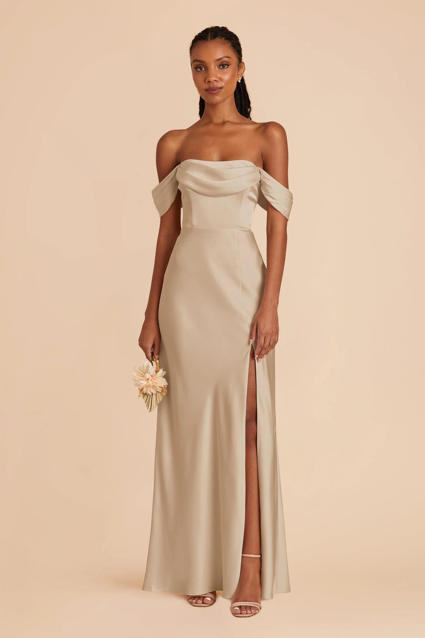 Mia Matte Satin Dress in Neutral Champagne