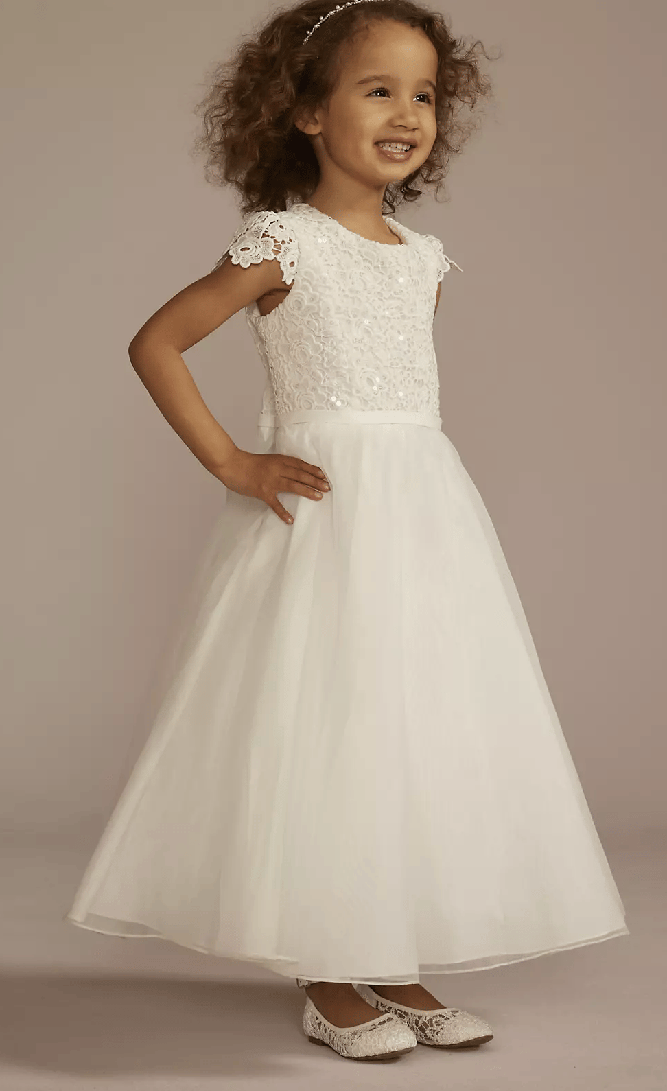 Lace and Organza Cap Sleeve Flower Girl Dress
