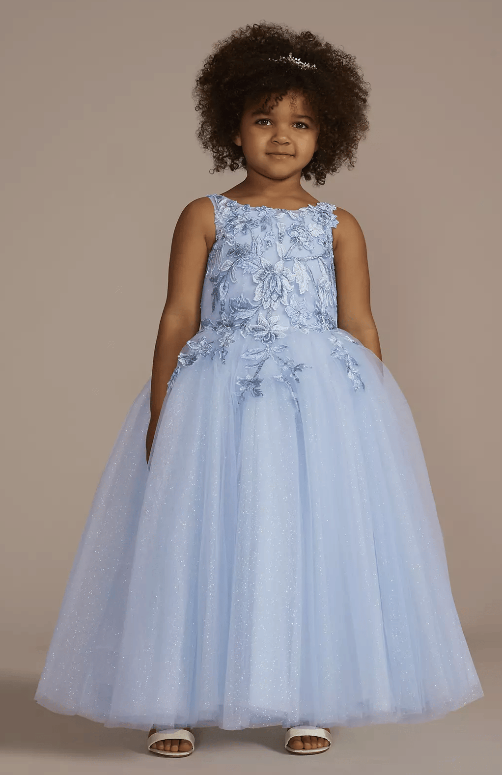 Metallic Floral Glitter Tulle Flower Girl Dress
