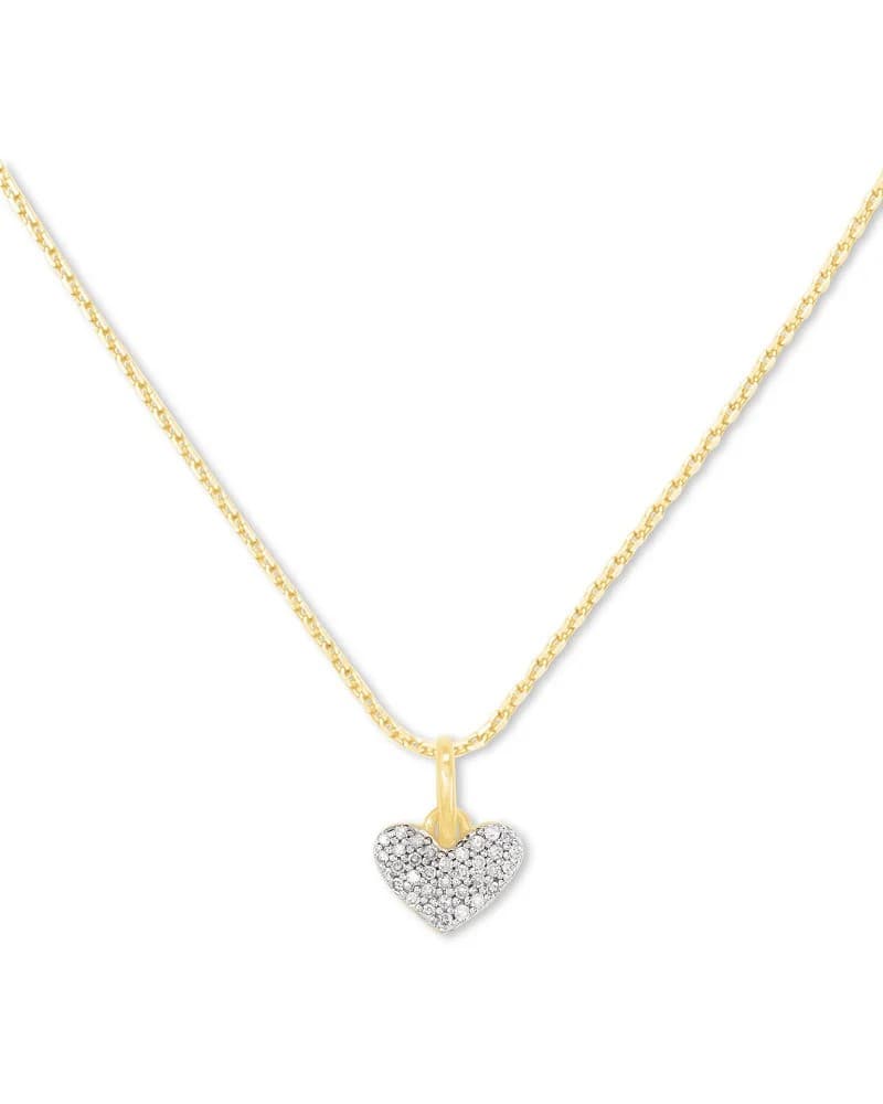 Ari Pave Heart Charm Necklace in Yellow Gold