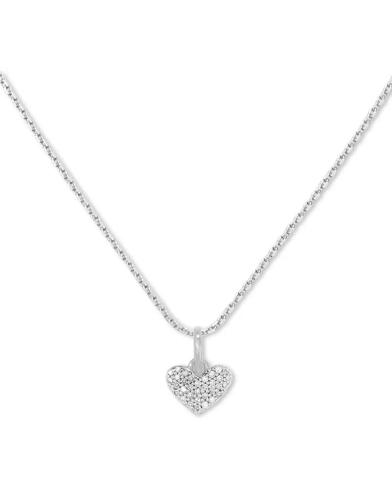 Ari Pave Heart Charm Necklace in Sterling Silver
