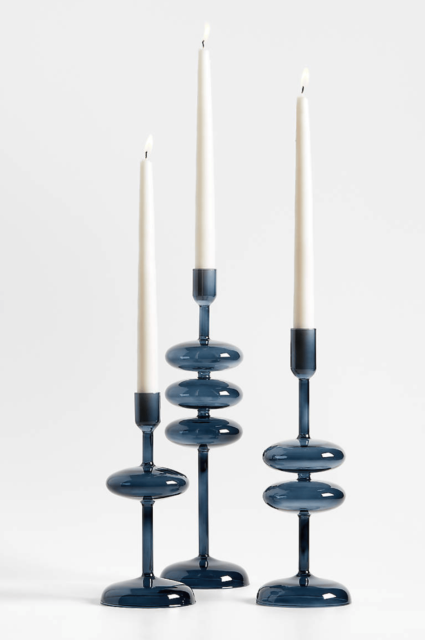Venezia Deep Blue Glass Taper Candle Holders
