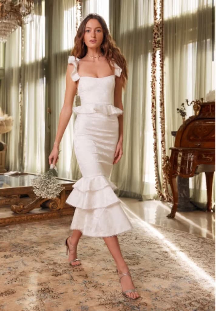 Violet Corset Ruffled Tiered Hem Midi Dress