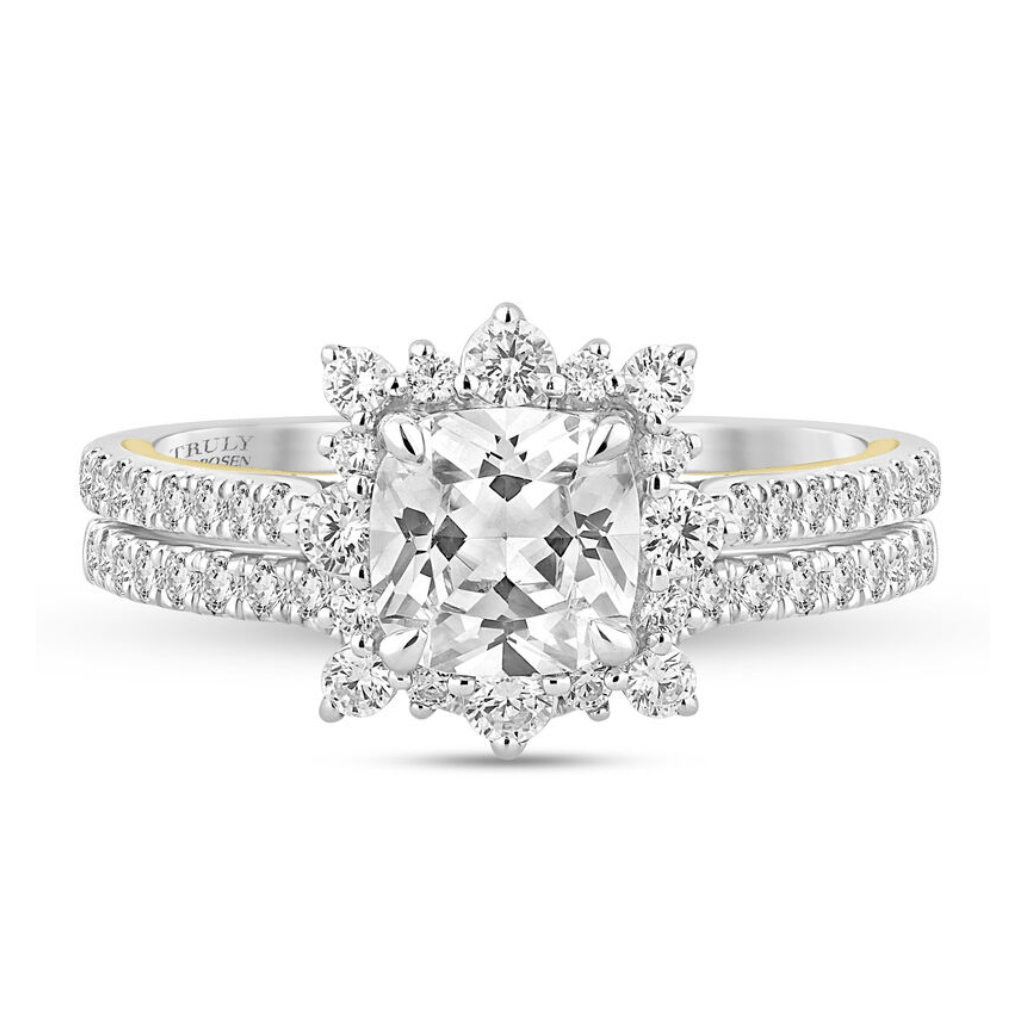 Zac Posen Valentina Cushion-Cut Lab Grown Diamond Halo Bridal Set in 14K Gold