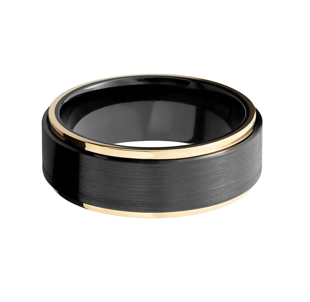 Men’s Wedding Band with Yellow Gold in Black Zirconium