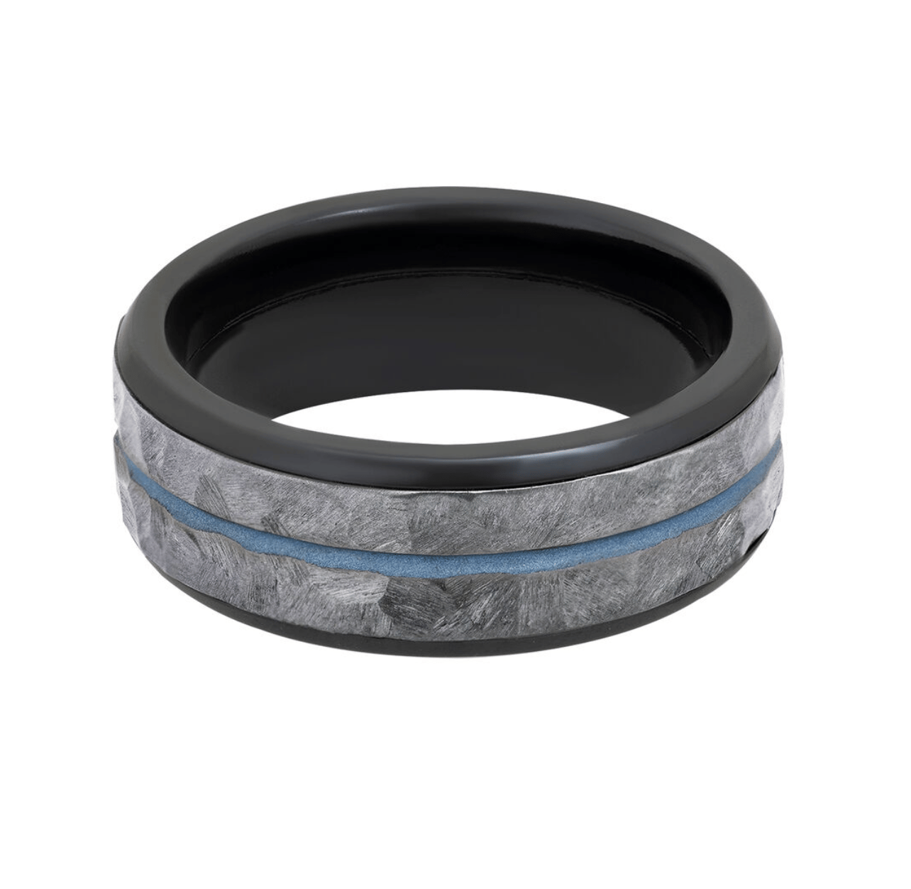 Men’s Wedding Band Blue Cerakote in Tantalum and Black Zirconium