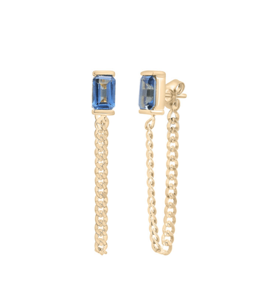 Blue Topaz Cuban Chain Earrings