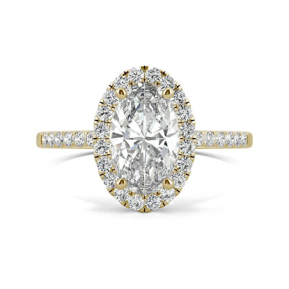 Charles & Colvard-Forever One™ Moissanite Oval Halo Ring in 14K Yellow Gold