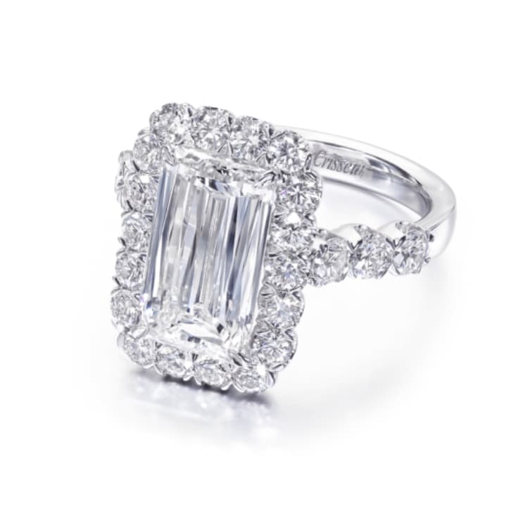 Emerald Crisscut Diamond Engagement Ring