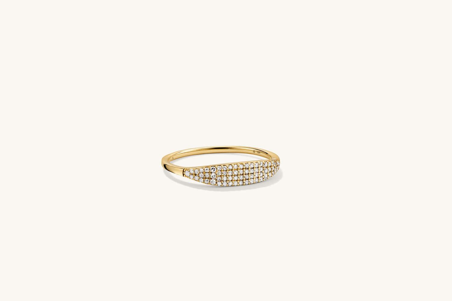 Pavé Diamond Slim Signet - 14k Yellow Gold