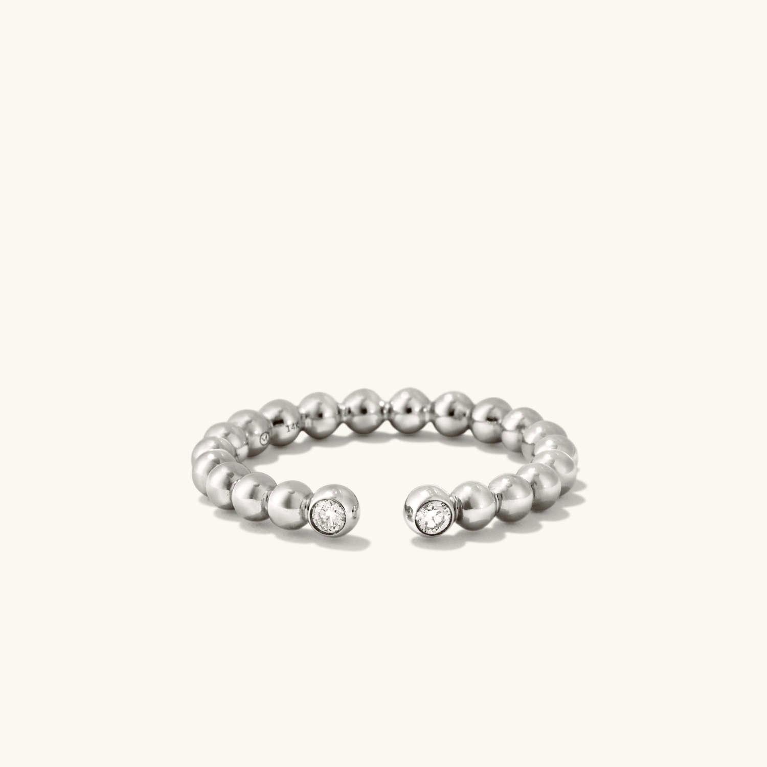 Bold Beaded Diamond Open Ring - 14k White Gold