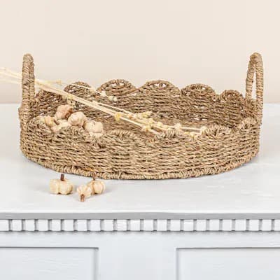 Woven Tray with Scalloped Edge and Handles