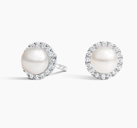 Freshwater Cultured Pearl Halo Diamond Earrings (5mm)