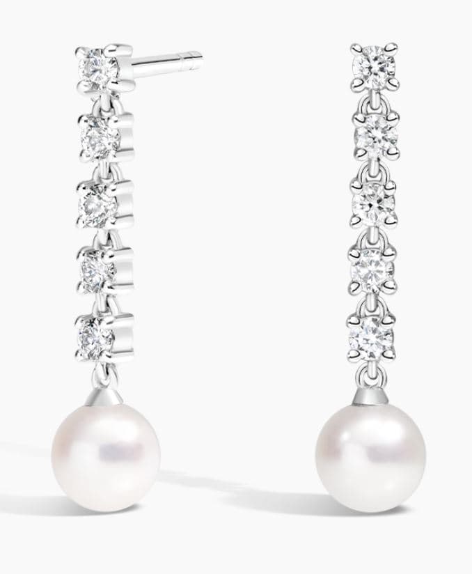 Cultured Pearl and Lab Diamond Tennis Earrings (1/3 ct. tw.)