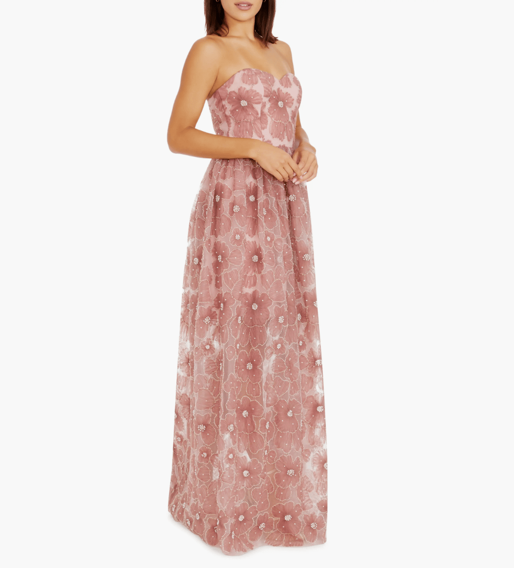Audrina Beaded Floral Strapless Gown