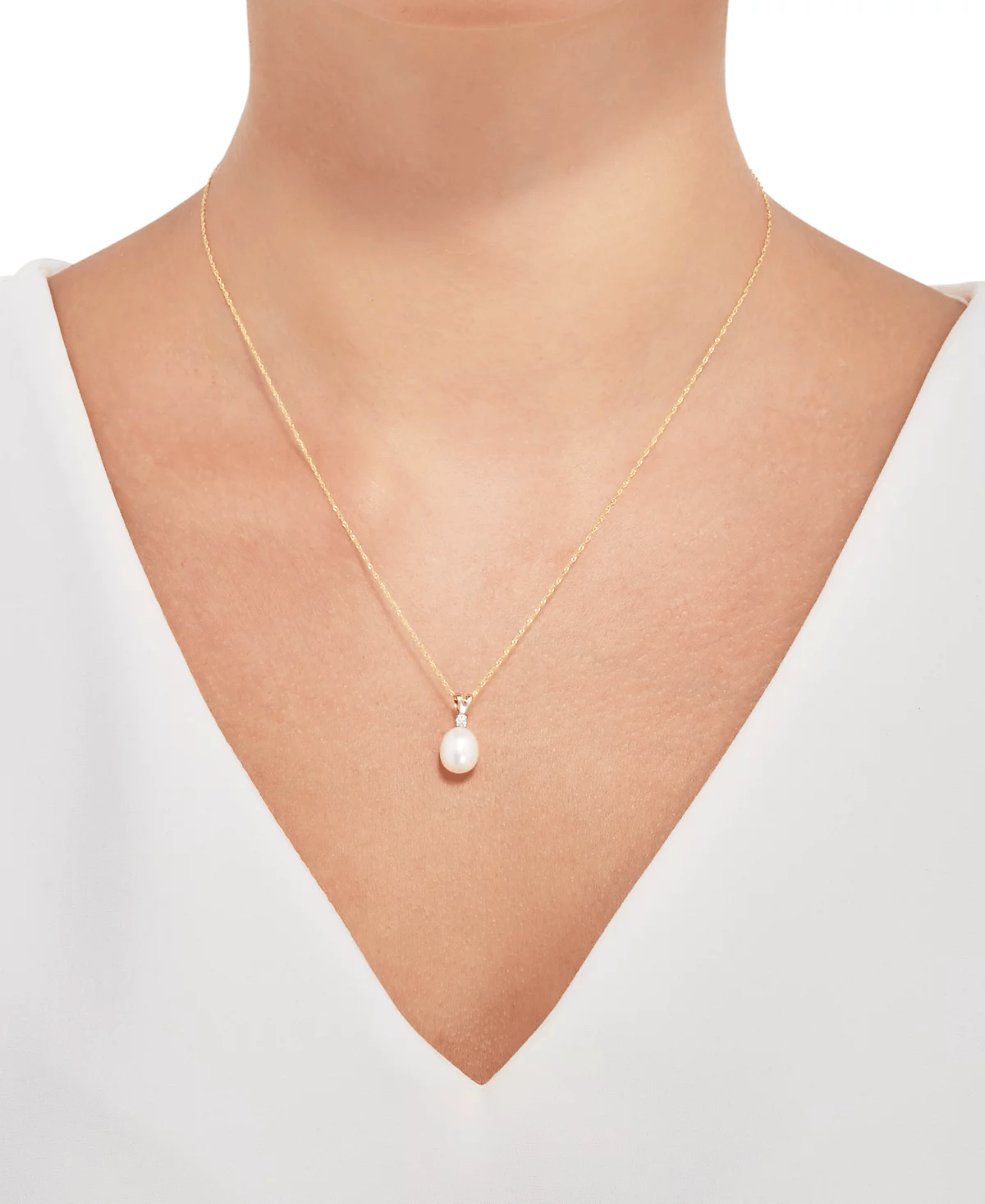 Cultured Freshwater Pearl and Diamond Accent Pendant Necklace in 14k Gold