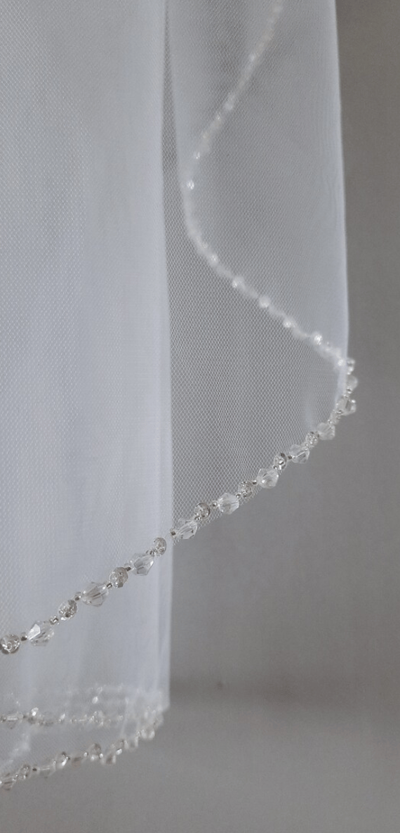 One Tier Handmade Veil with Crystal Edge