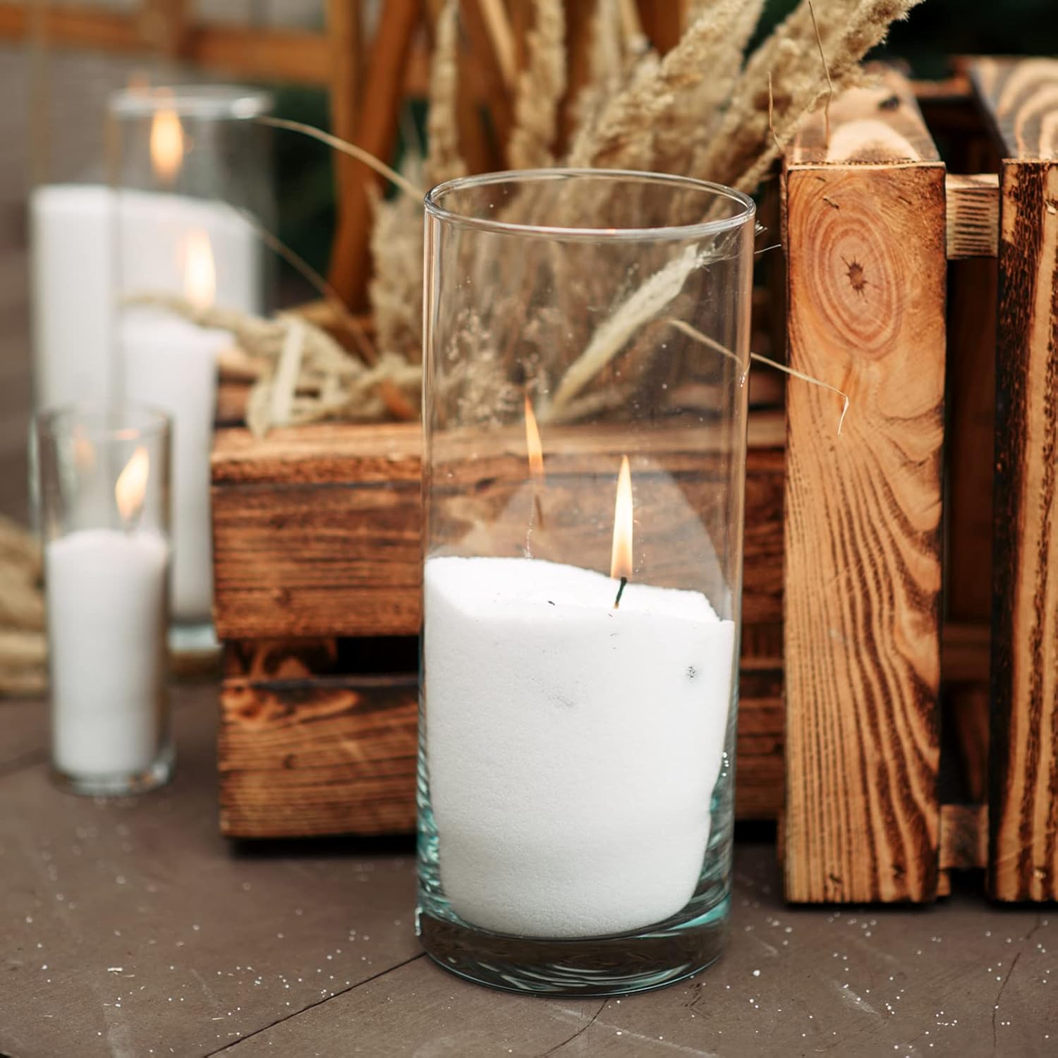 12 Pack Glass Clear Cylinder Vases Tall Floating Candle Holders
