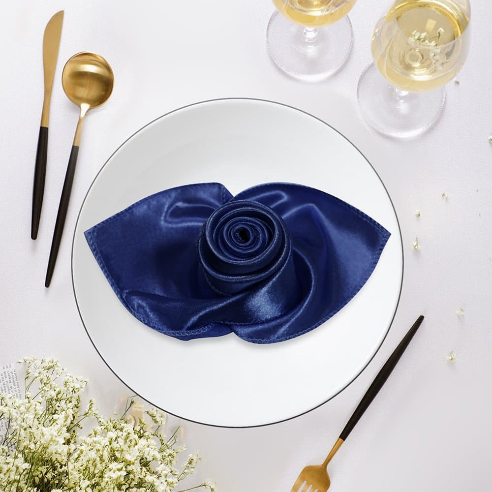 Silky Dark Blue Satin Napkins