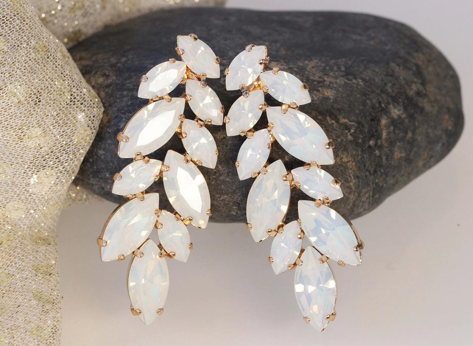 Cluster White Opal Earrings