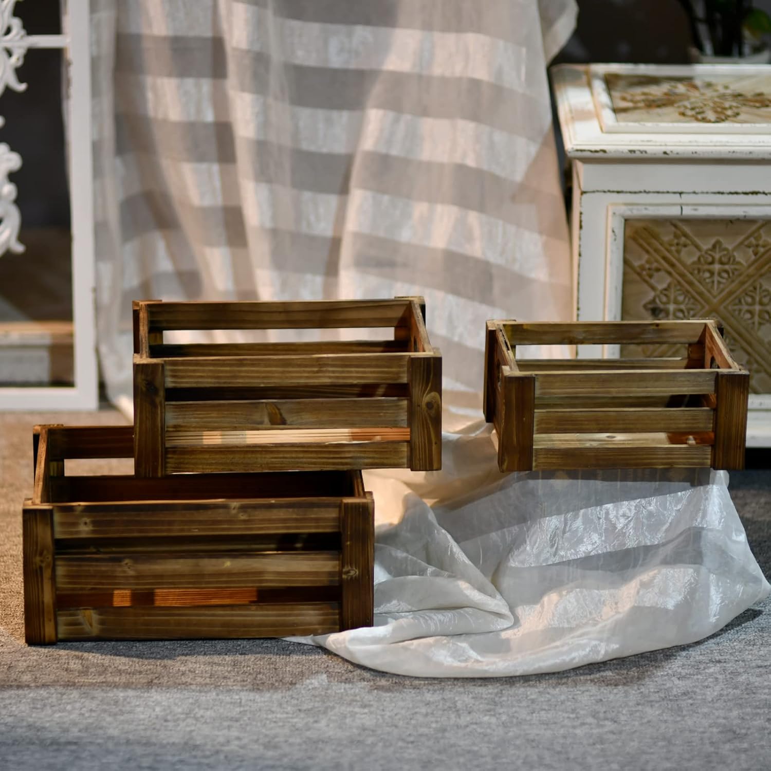 Farmhouse Wooden Crates Decorative Set of 3