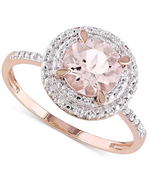 Morganite and Diamond Double Halo Ring