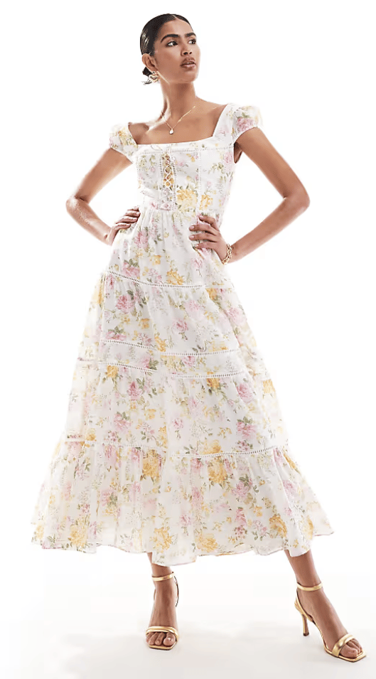 Ever New Puff Sleeve Tiered Maxi Dress in Cream Floral