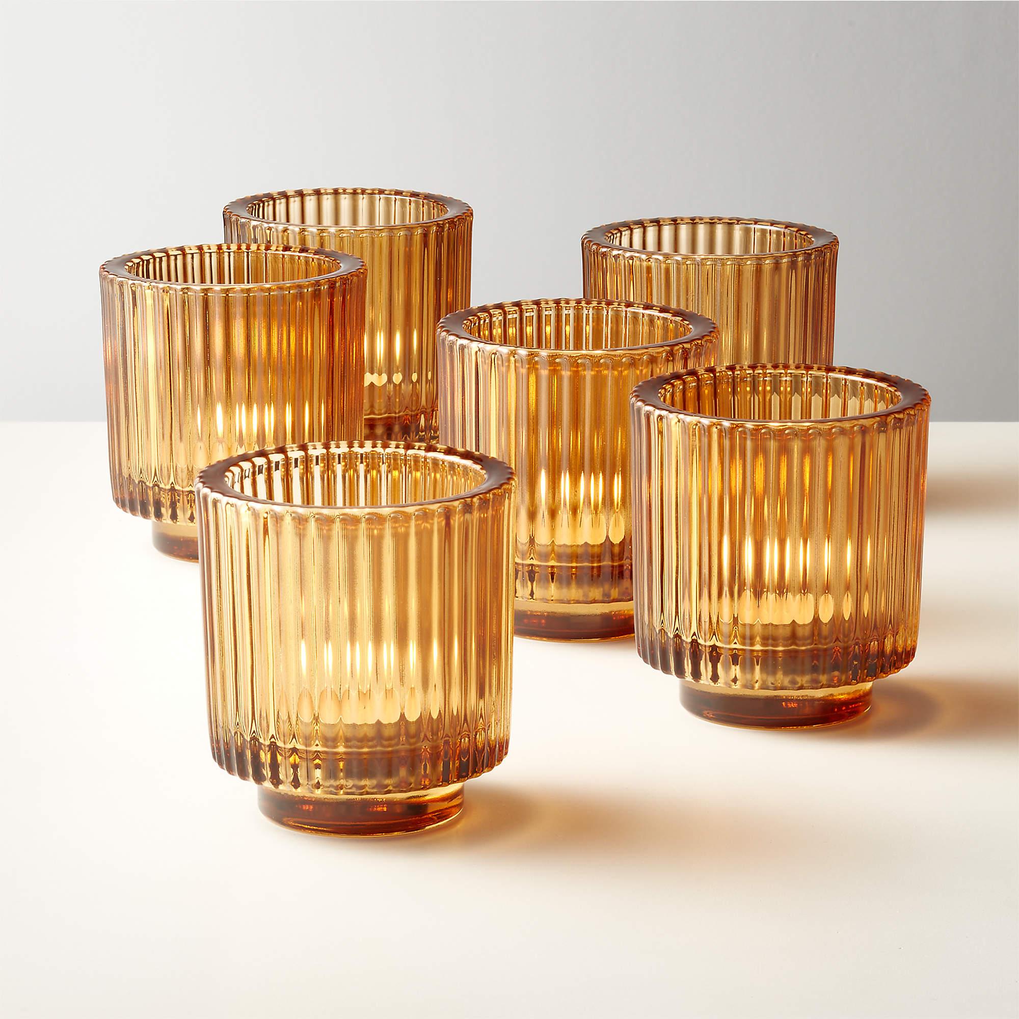 Ezra Amber Glass Tealight Candle Holders