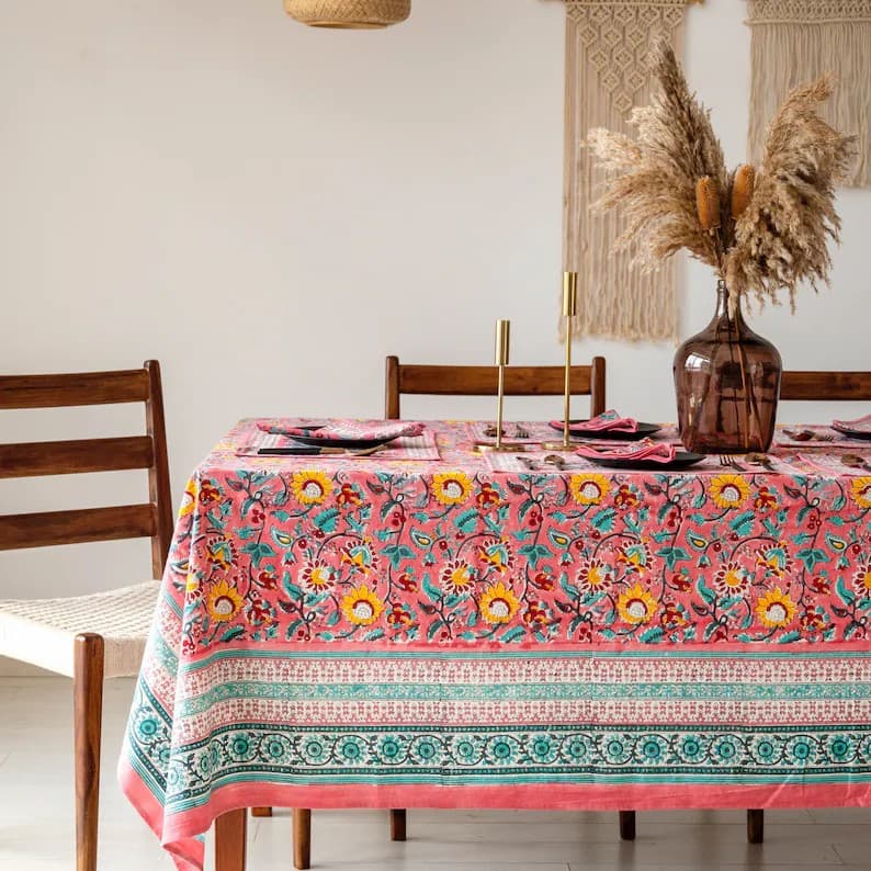 Flamingo Pink Floral Tablecloth