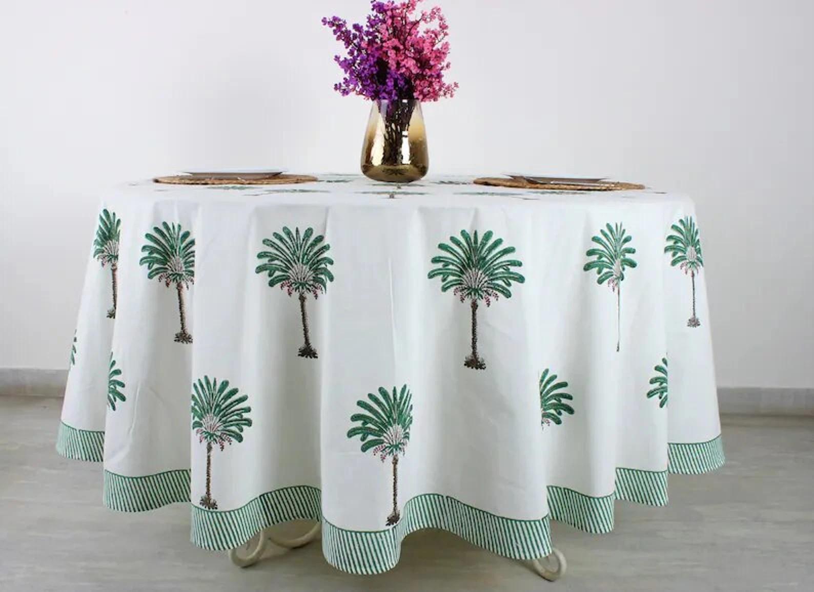 New Era Creation Pine Green Palm Round Tablecloth