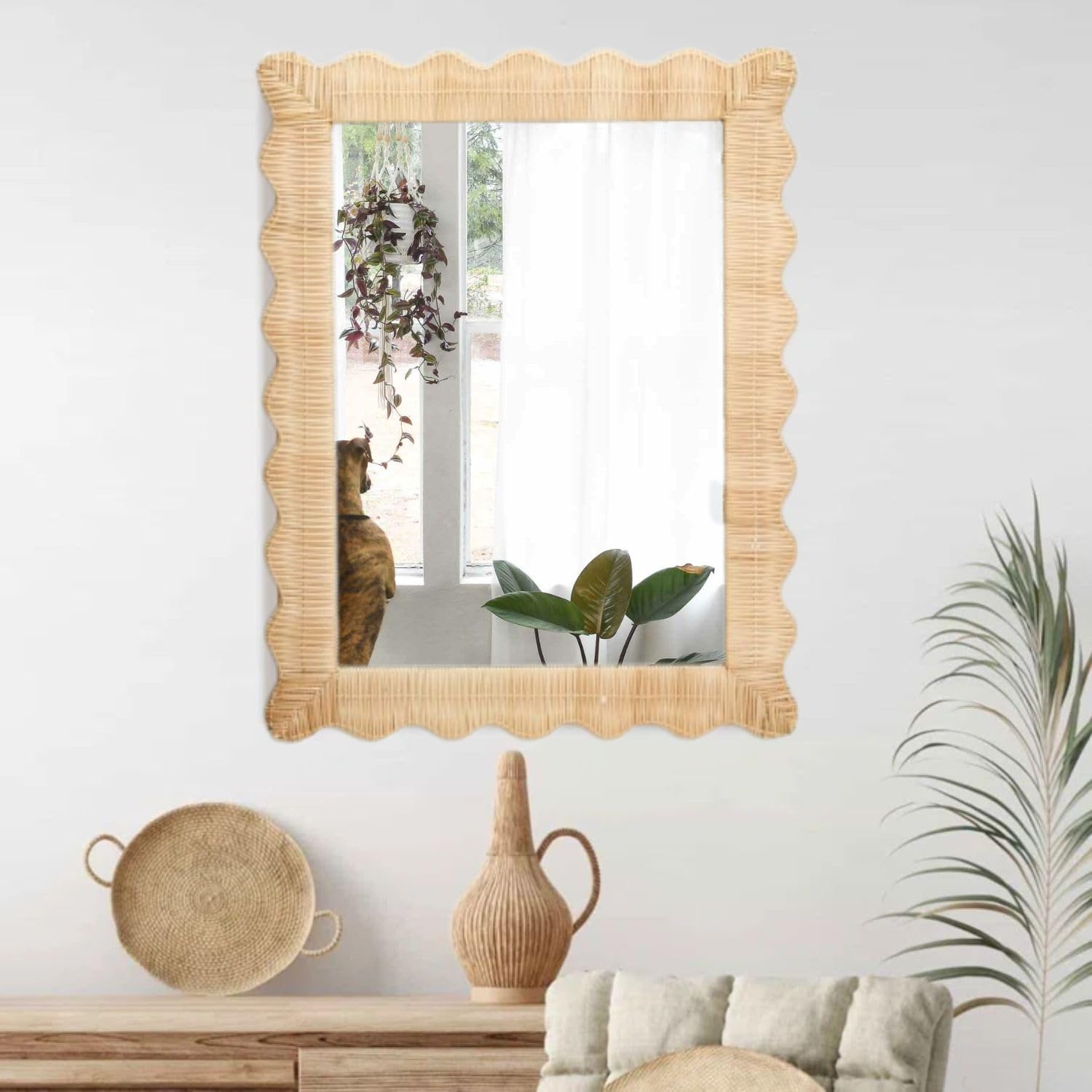Handmade Hanging Rattan Wall Mirror