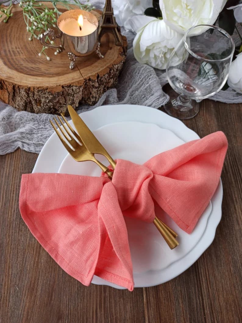 Coral Linen Napkins Bulk For Wedding Table Decor