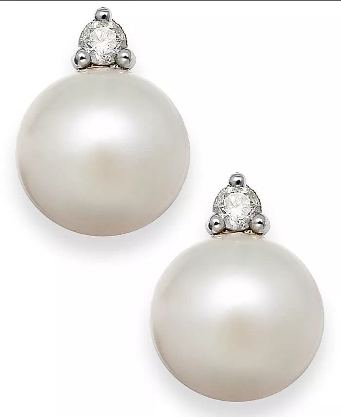 Akoya Pearl and Diamond Accent Stud Earrings in 14k White Gold