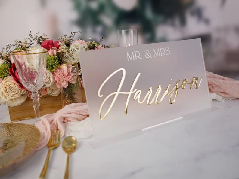 3D Mirrored Acrylic Wedding Head Table Mr Mrs Sign