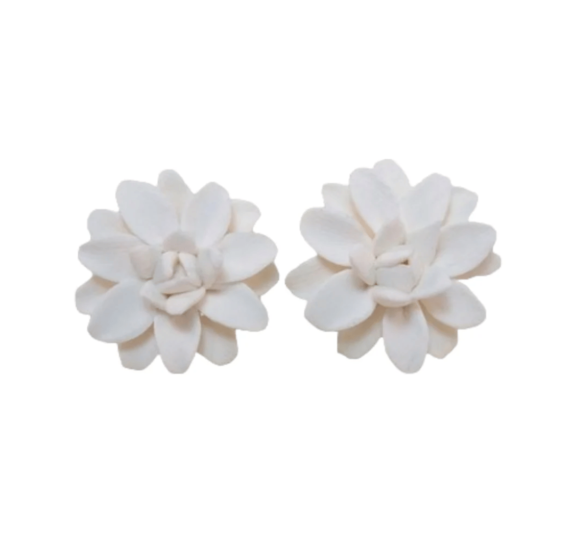 White Dahlia Earrings Stud