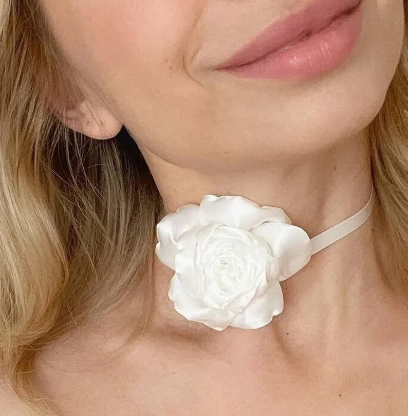 White Flower Choker Necklace