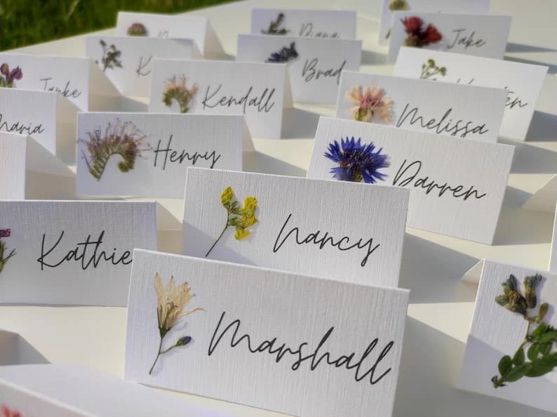 Handmade Pressed Flowers Place Cards with Real Flowers