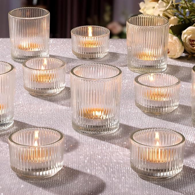 Assorted Ribbed Clear Votive & Tea Light Candle Holders