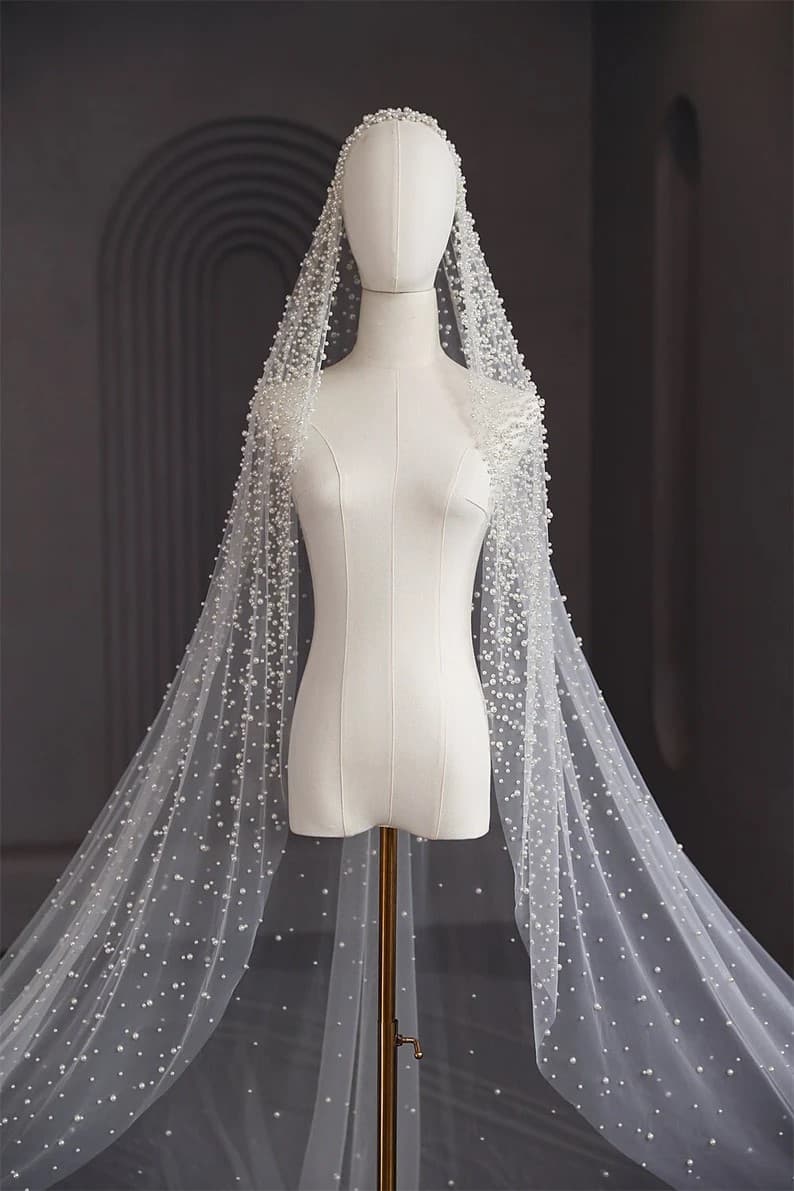 Pearl Beaded Wedding Veil