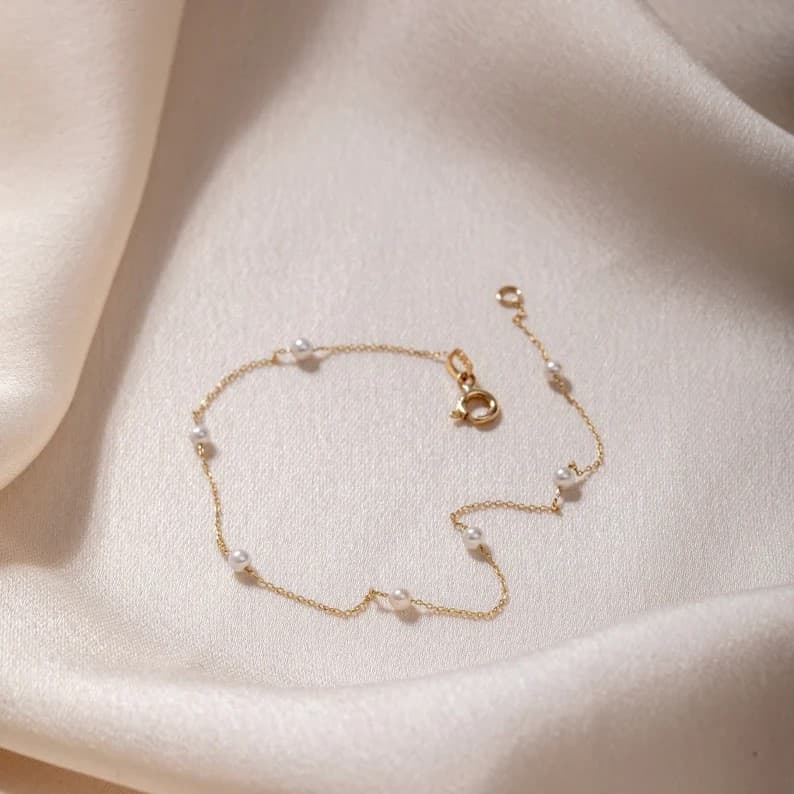 Dainty Real Gold Freshwater Pearl Bracelet