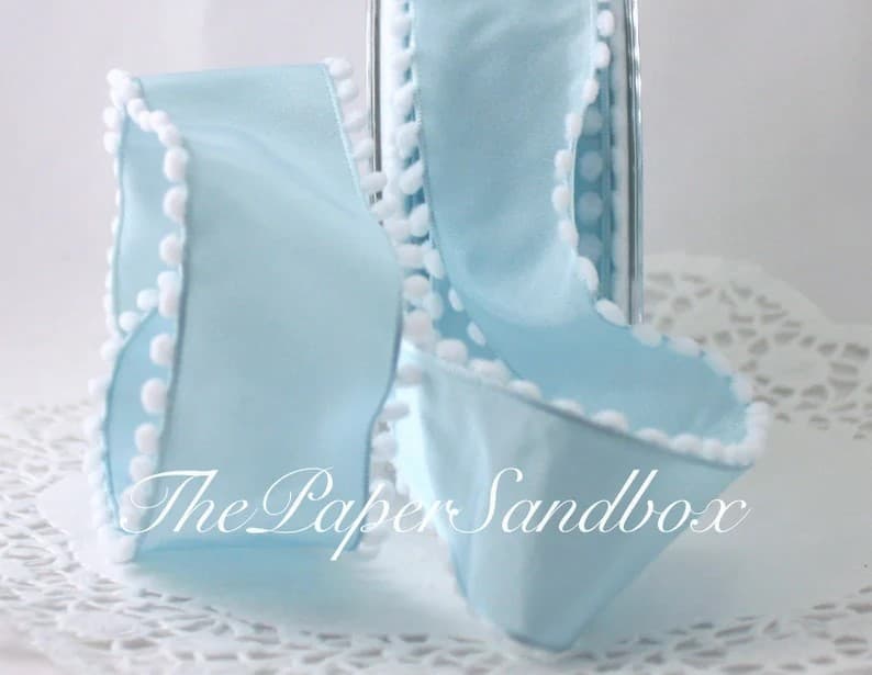 Wired Blue Pom Pom Trim Ribbon