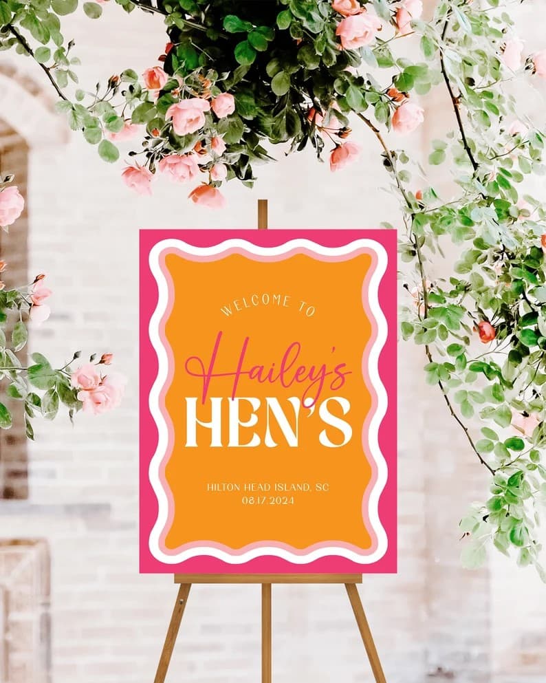 Orange and Pink Hen Party Sign