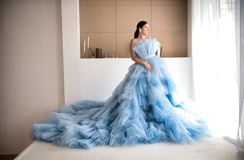 Blue Puffy Dress Gown