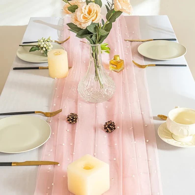 Pearl Table Runner Pink Wedding Decor