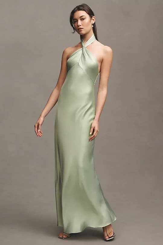 Selma Halter-Neck Satin Maxi Dress