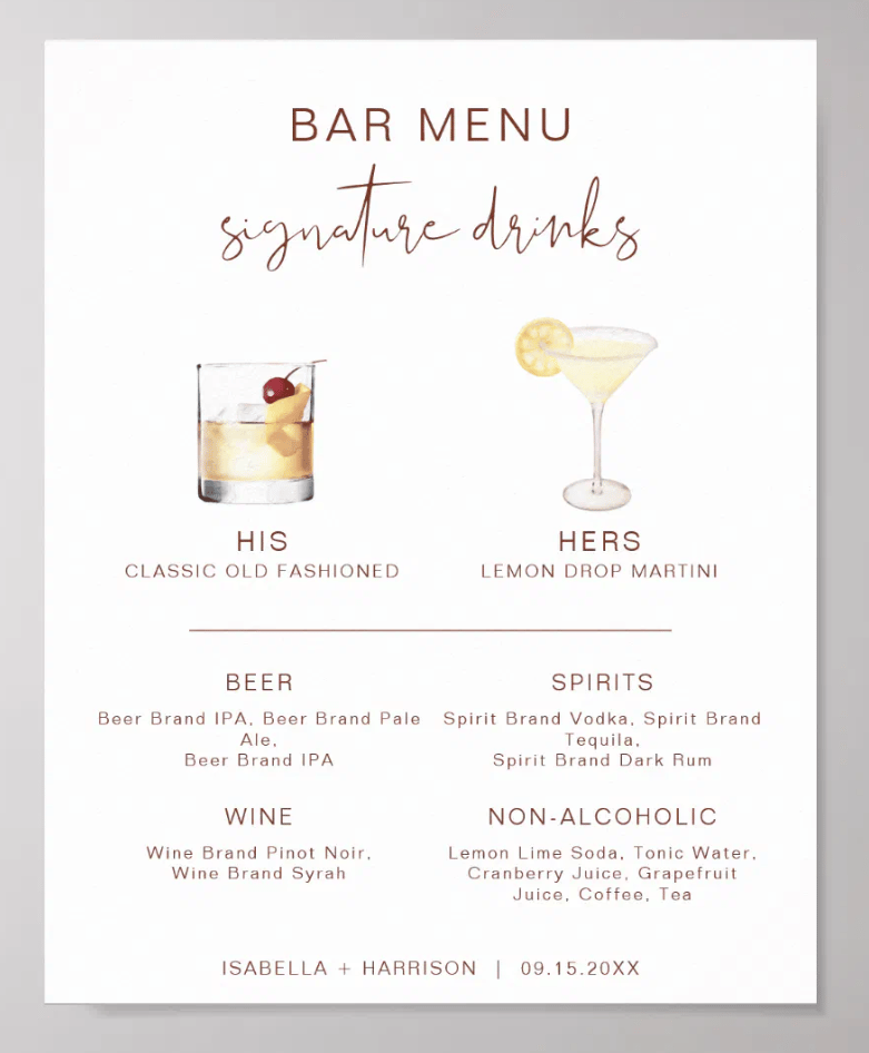 CORIANDER Boho Cocktail Signature Drink Bar Menu Poster